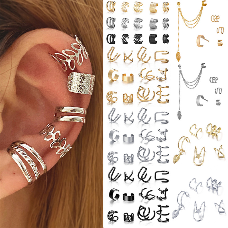 Boucles d'oreilles à Clip en forme de feuilles de couleur argent pour femmes et hommes, manchette d'oreille créative Simple en C, ensemble de clips d'oreille Non perçants, bijoux tendance,