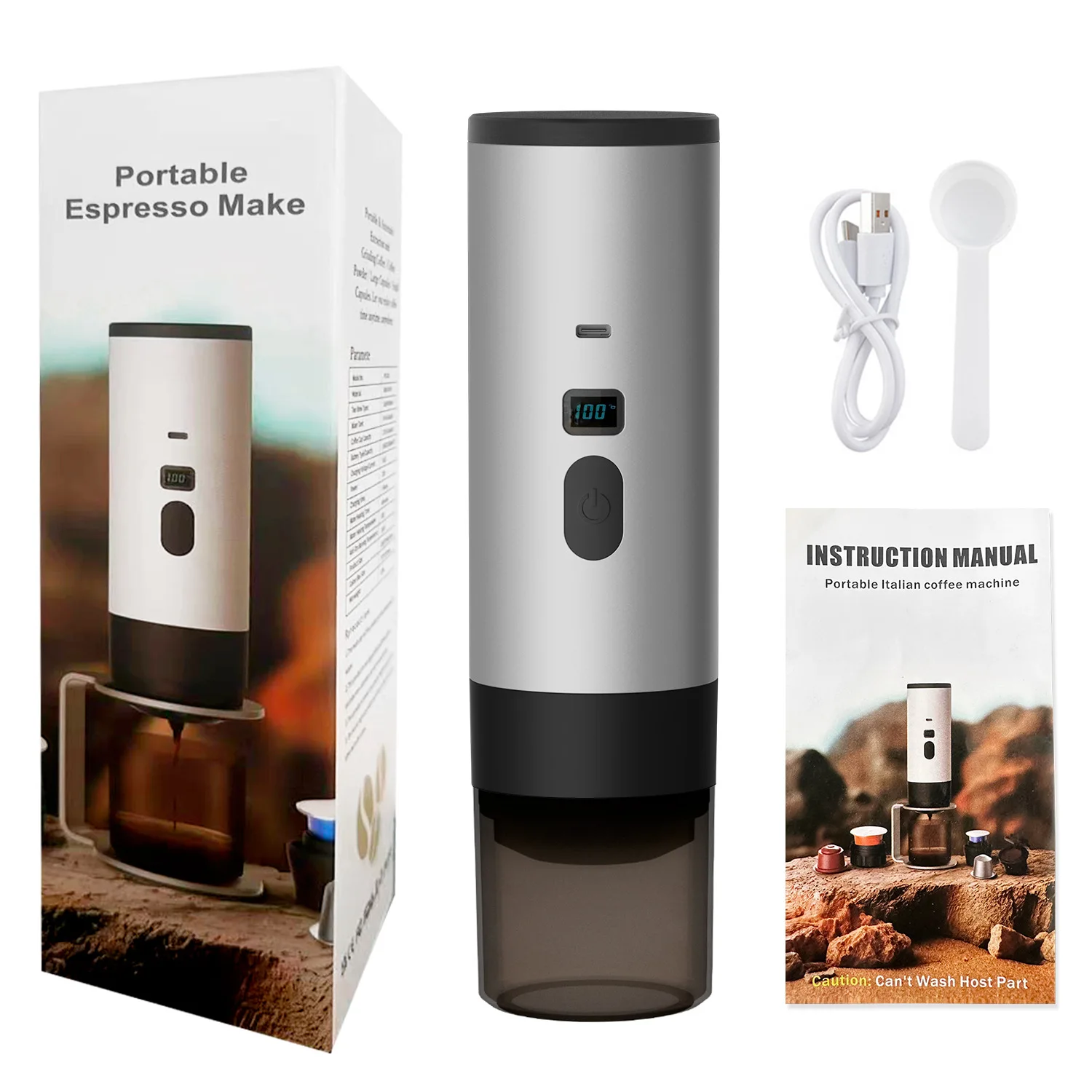 3- i -1 trådlös elektrisk bärbar espressomaskin för bil och hemmacamping kaffebryggare kapselpulver resekaffebryggare: Grön