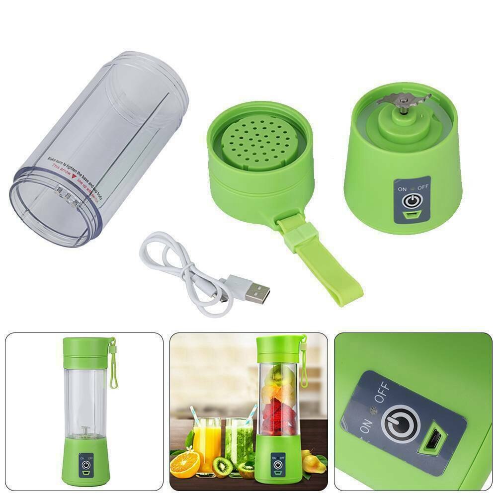 Portable Blender USB Electric Fruit Juicer Machine Handheld Smoothie Maker Mini Food Processor Personal Juice Blender Cup: Green
