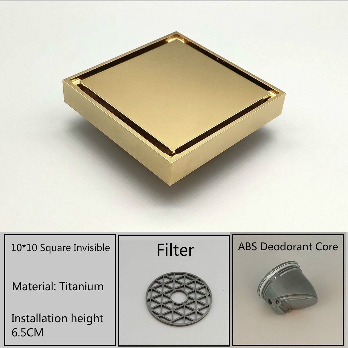 Yooap preto fosco quadrado invisível dreno de assoalho do banheiro resíduos grelha 10x10cm dreno de chuveiro dreno de assoalho preto telha inserção dreno: Gold