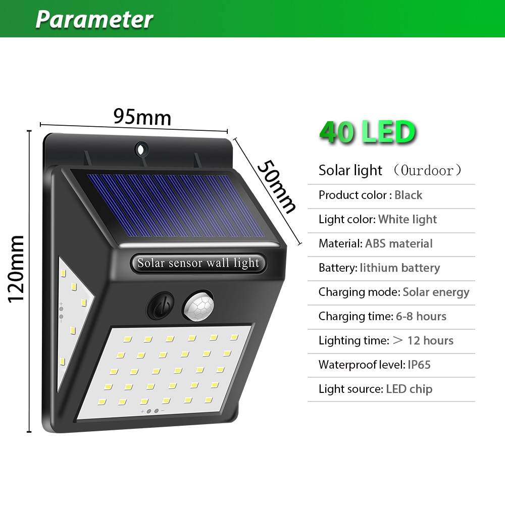 CHIZAO 40 LED Otdoor Solar Wall Lamp PIR Motion Sensor IP65 Waterproof Garden Lamps Solar light Wireless Automatic charging