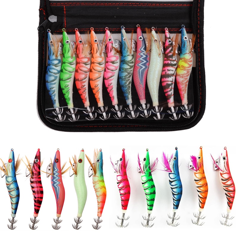 Appât artificiel pour la pêche, leurre pour attraper des poissons tels que des calamars, des crevettes, des gabarits, des poulpes, avec yeux 3D, lumineux, , 10 unités, 12g – 21g