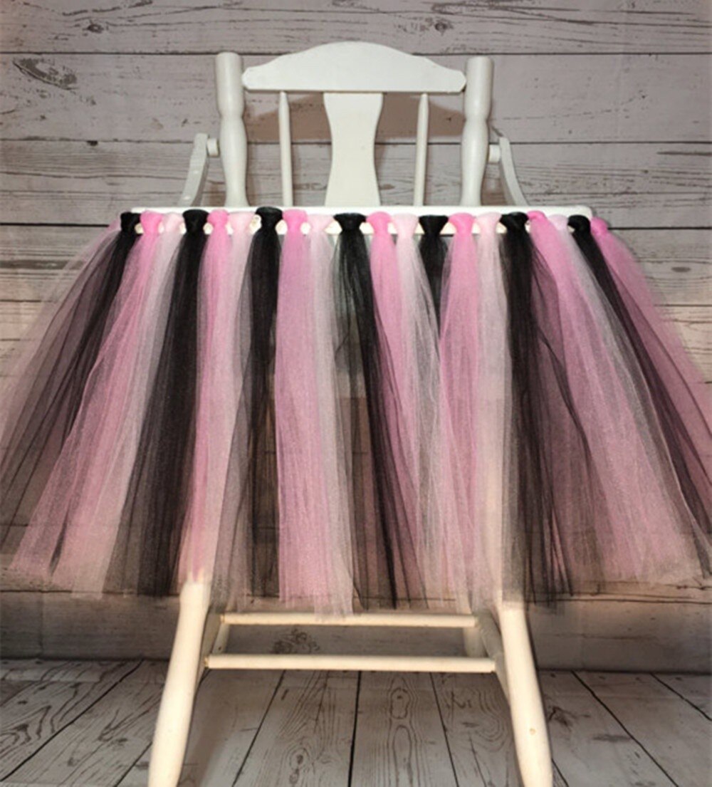 Baby 1St Birthday High Chair Tutu Skirt Tulle Dining Chair Skirt Party Decoratio Net Gauze Children Dining Decoration Home: Black New Pink