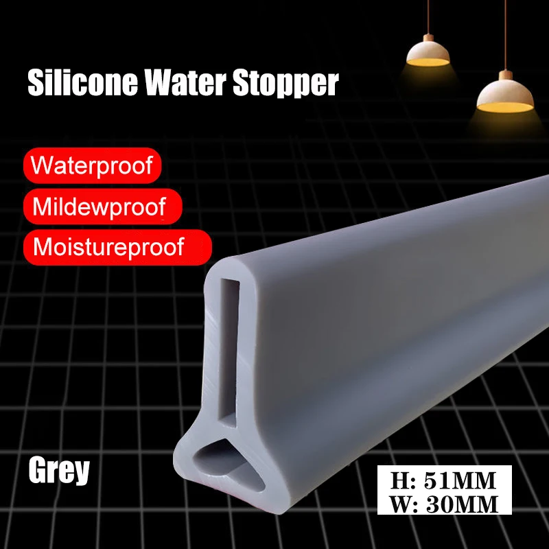 50mm Height Silicone Bathroom Water Stopper Blocker Shower Dam Dry And Wet Separation Flood Barrier Door Bottom Sealing Strip: Light Grey / 83mm