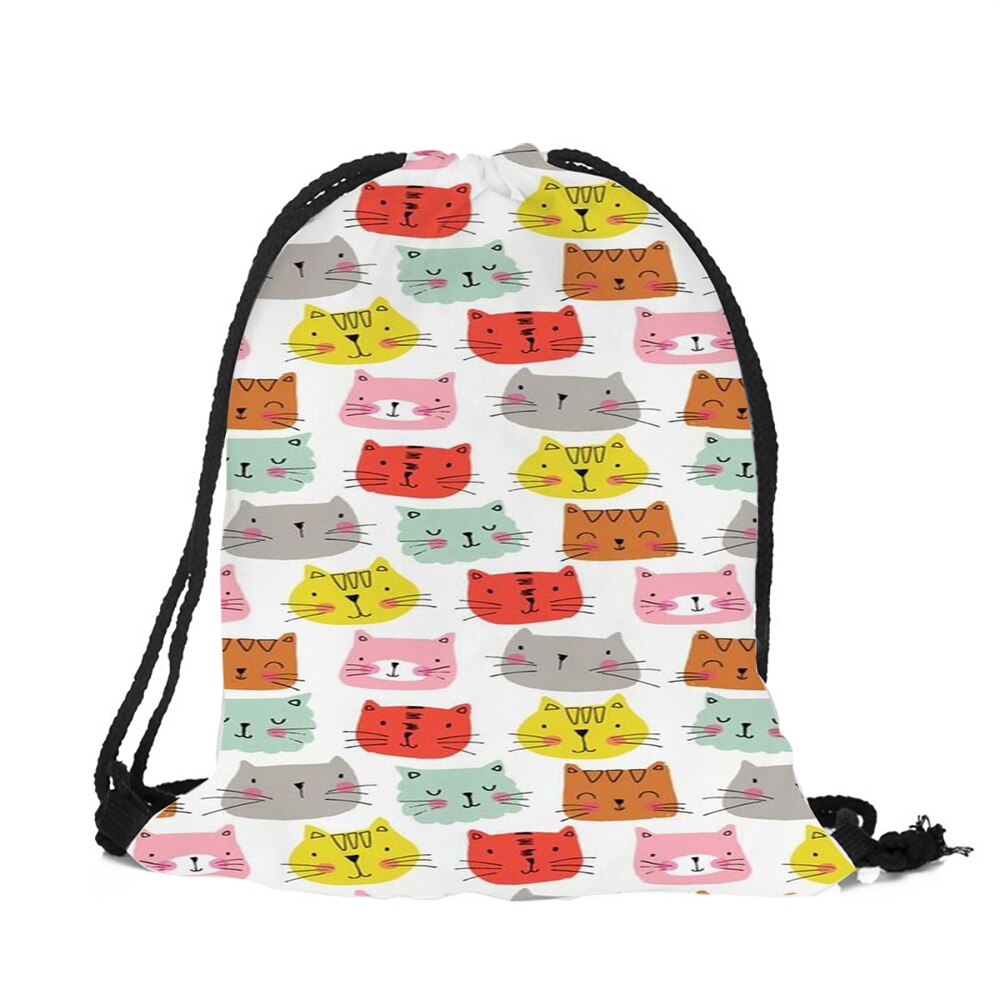 Populares bolsos con cordón para dibujo de huesos de gatito para niños y niñas, mochilas escolares, morrales de viaje, bolso de hombro: 007