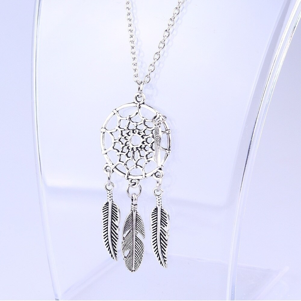 Delysia king new attrape reve bijoux femme collier plumes pendentif feuille attrape-reve boho vintage dream catcher necklaces