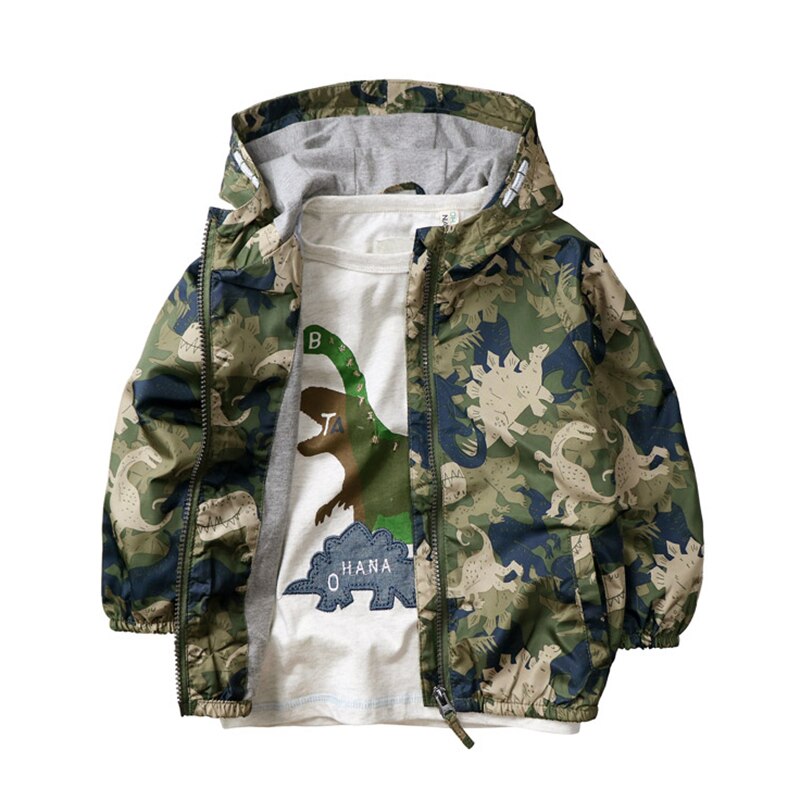 Boy Jacket Coat Boy Spring Hooded Coat Dinosaur Printed Very Good for 3-12 years old Brand Kids Boys Windbreaker