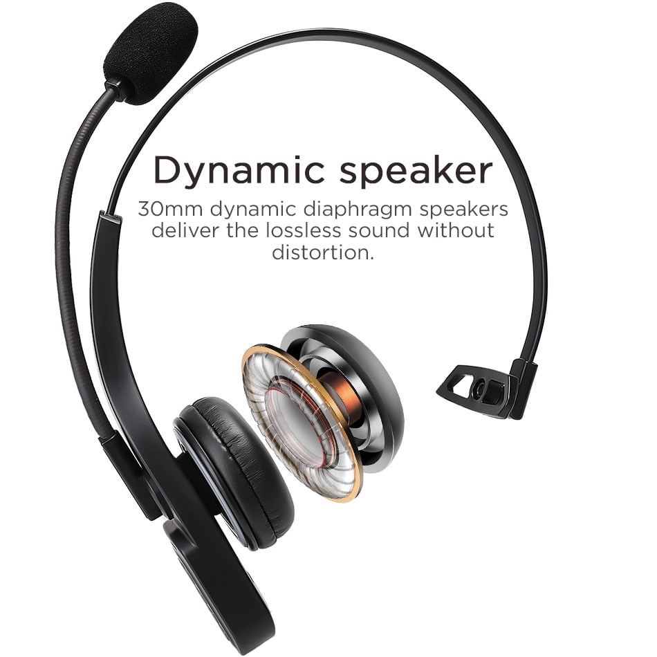 AUSDOM BW01 Wireless Bluetooth 5.0 Telephone Headset With Noise Cancelling Mic 22H Talking Time For Call Center PC Phone