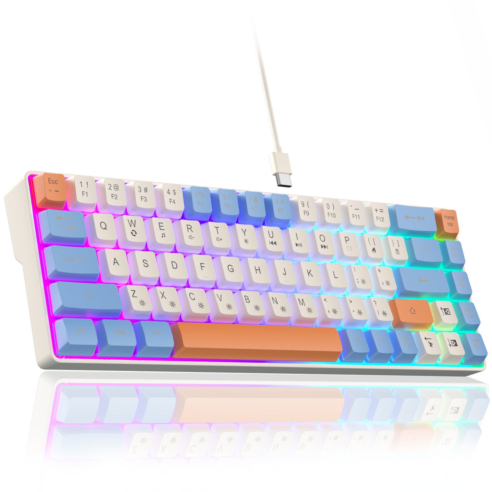 SOLAKAKA SK968 Wired Keyboard Optical Switches RGB Backlit Keycaps 60% Compact Office Computer Membrane Gaming Keyboard Portable: Navy Blue