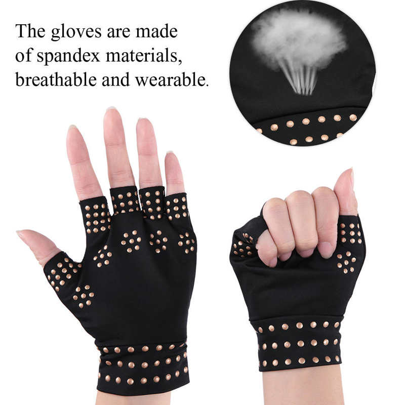 Compression Arthritis Gloves Wrist Support Joint Pain Relief Hand Brace Therapy Wristband Winter Warmer Half-finger Gloves 1Pair