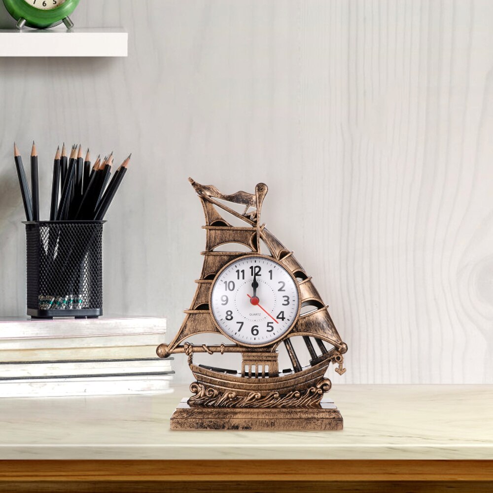 Sailboat Sculpture Alarm Clock Luxury Retro Alarm Clock Novelty Table Desk Clock