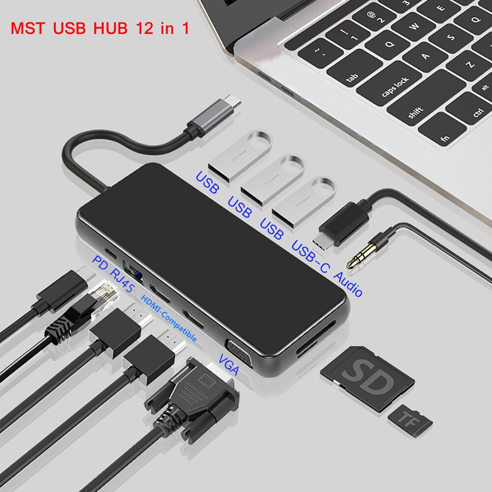 Mst Laptop Docking Station Dual Hdmi Compatibel Usb 3.0 Vga RJ45 Pd Sd/Tf Kaartlezer Voor Macbook pro Macbook Usb Hub