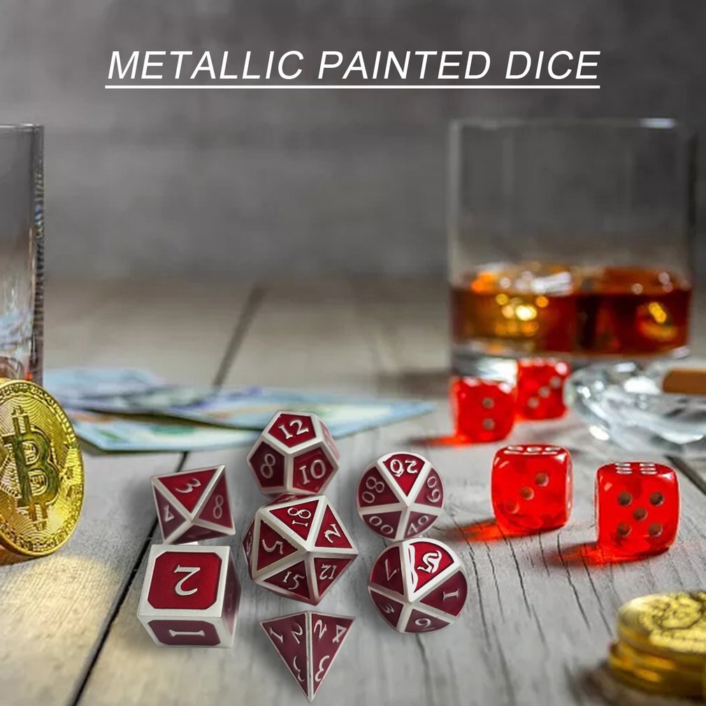 einstellen von 7 glänzend Metall Würfel Emaille Farbe Schwarz Kordel tasche für RPG DND MTG Tabelle Spiele