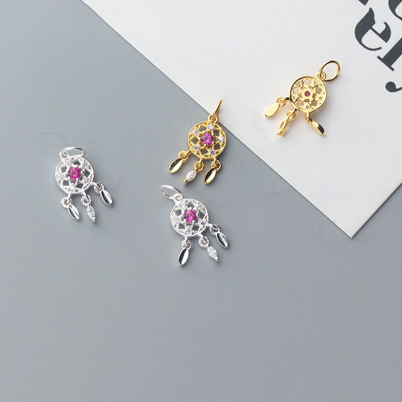 Meetsoft Romantische 925 Sterling Zilver Roze Zirkoon Feather Charms Diy Handgemaakte Fijne Sieraden Ketting Deocration Accessoire