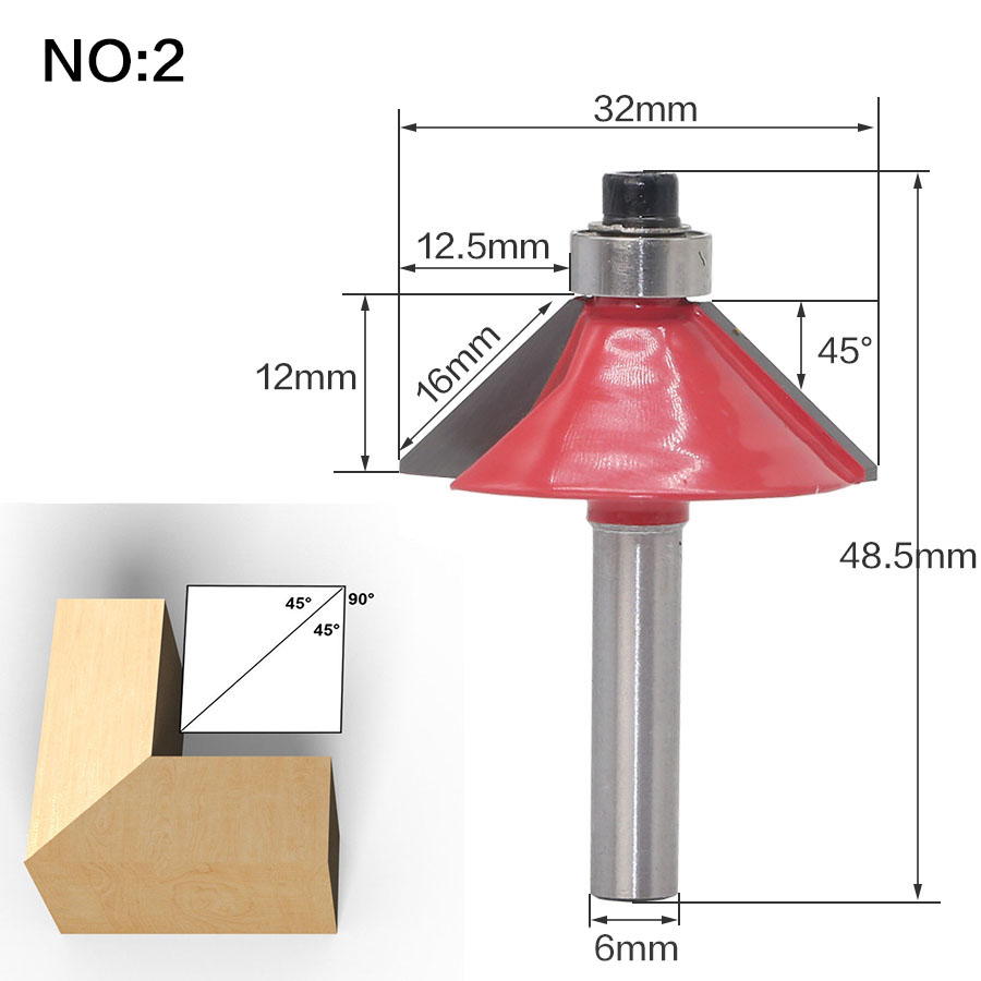 1 pc 6mm Shank 45 Graden Afschuining Frezen Rand Vormen Router Bit Met Kogellager Tungsten Twee Fluit frezen Voor Hout: NO 2