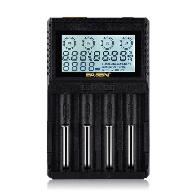 BASEN BL4 LCD Battery Charger for 18650 26650 21700 32700 3.7V/3.2V/1.2V AA AAA NiMH Battery 18650 Lithium Battery Charger: BL4 LCD Charger / With EU Adapter