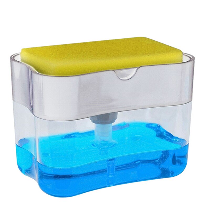Distributeur de savon plat savon pompe boîte éponge Caddy cuisine créative 2-en-1 presse manuelle distributeur de savon liquide avec ensemble d'éponge de lavage: B