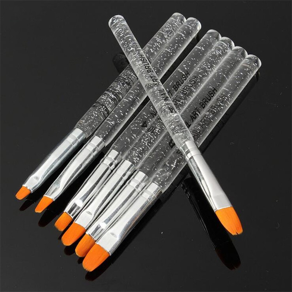 7Pcs Uv Gel Brush Schilderen Pen Acryl Crystal Tekening Borstel Voor Nail Transparante Handvat Manicure Nail Art Gereedschap set 1224