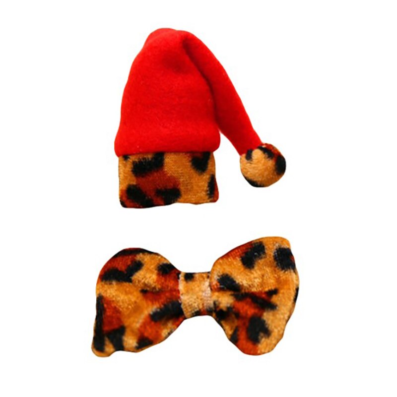 2 Stks/set Mooie Bowtie Christmas Hoed Luipaard Wijnfles Cover Sets Xmas Party Tafel Decor (Luipaard Bowtie + Kerst hoed)