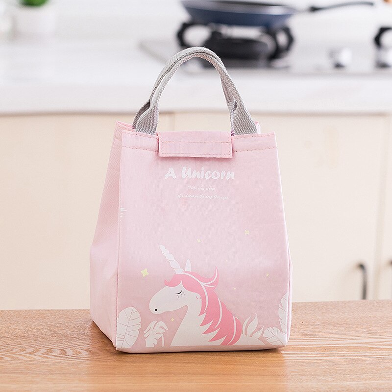 Sac à déjeuner licorne de dessin animé pour enfants, sac isotherme thermique pour femmes, fourre-tout étanche isolé, pochette Bento de pique-nique: pink