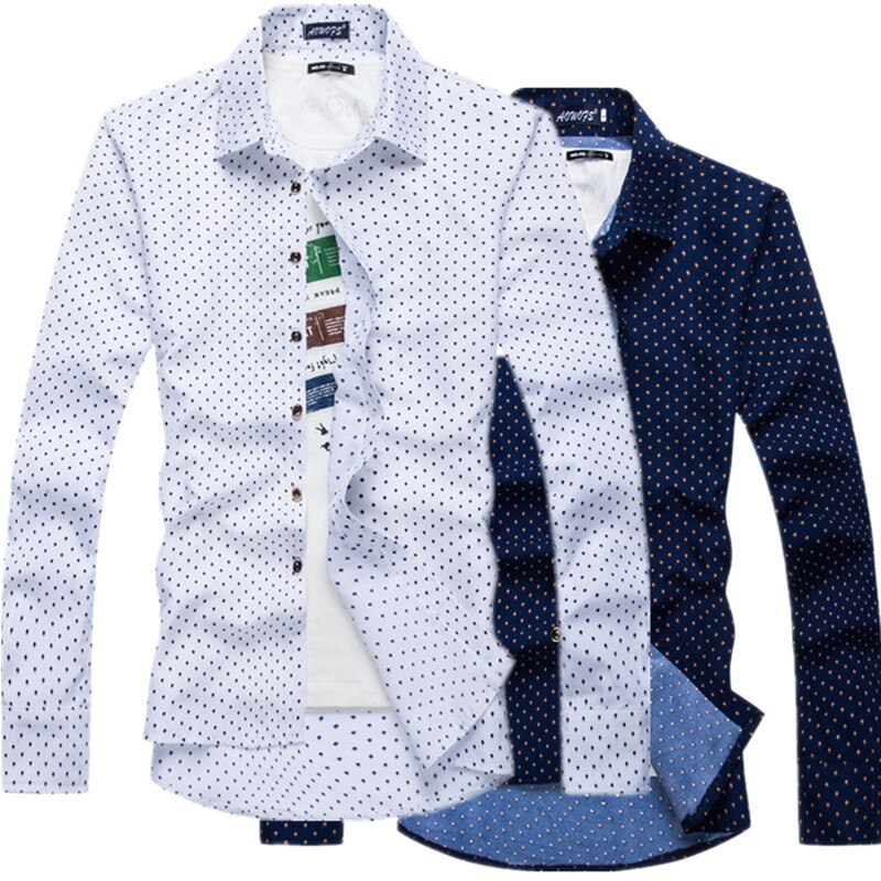 IceLion Summer Polka Dot Long Sleeve Mens Shirts Camisa Hombre Turn-down Collar Men's Shirts Casual Cotton Shirts