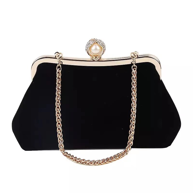 Fluwelen Avond Clutch Bag Vrouwen Diamanten Parel Portemonnee Vintage Crystal Flower Wedding Party Bruid Handtas Voor Lady Black B358