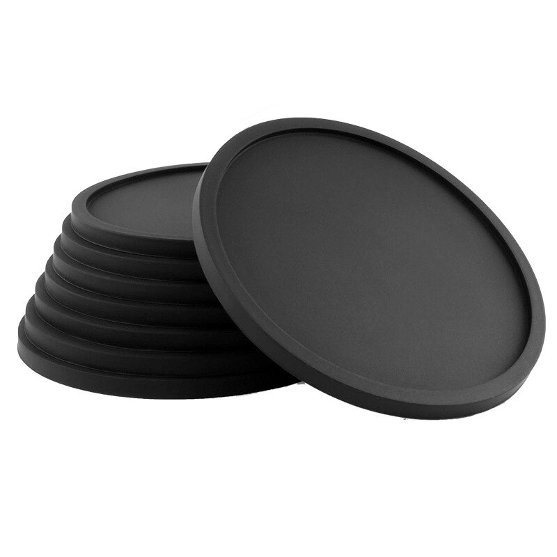 Silicone Black Drink Coasters Set of 8 Non-slip Round Soft Cup Coasters, Perfect for Bar and House, Durable Easy to Clean Black