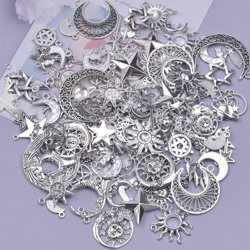 Mélange de breloques vintage pour bijoux, style, soleil, lune, chapeau, masque, notes de musique, ciseaux, araignée, outils de réparation, couverts, pendentif, bricolage, exécutif: Couleur or pur