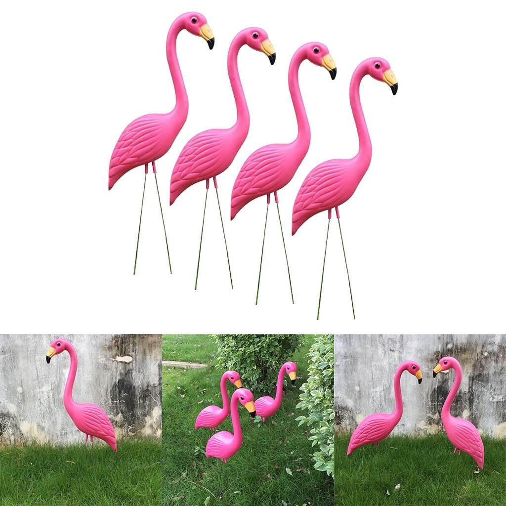 4 -pack stora flamingo trädgårdspinnar plastfågelstatyer gårdsdekor för utomhusgräsmatta, rosa