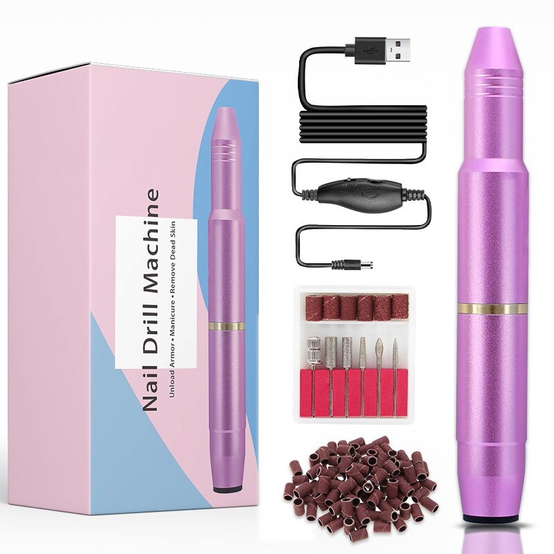 Nail Boor Machine 0-35000Rpm Pro Manicure Machine Apparaat Voor Manicure Pedicure Kit Elektrische Nagelvijl Met Cutter nail Tool: Purple Box