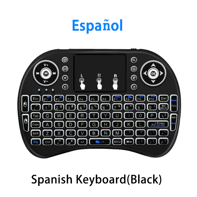 2.4Ghz Wireless Keyboard 7 color backlit i8 Mini Russian English 3 colour Air Mouse with Touchpad Remote Control Android TV Box: Spanish No Backlit / Use AAA battery