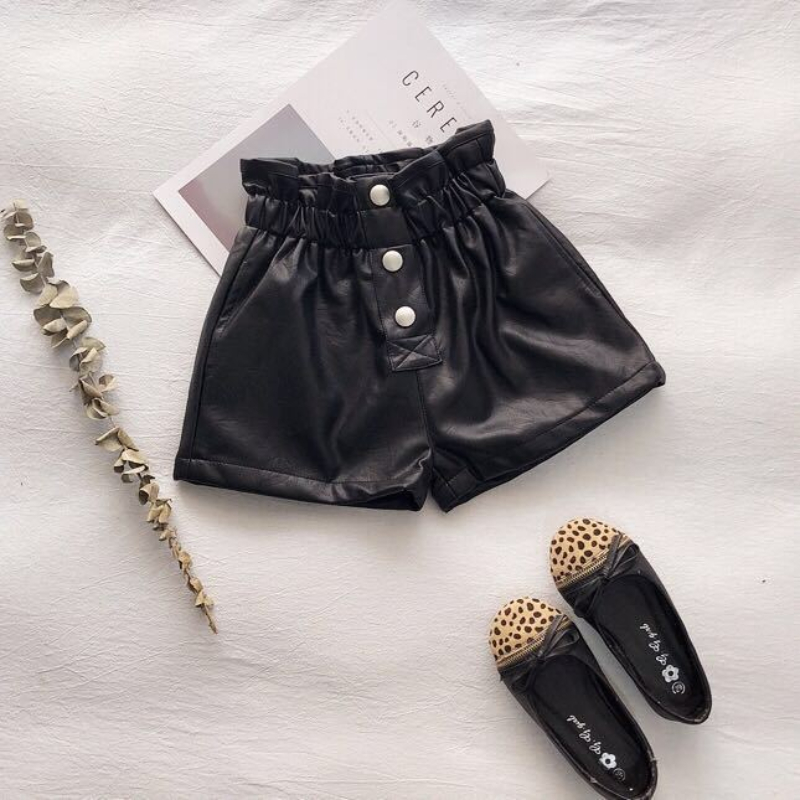 Short en Cuir Pu pour Filles, Vêtement d&#39;Hiver à la , Épais et en Deux Couleurs 100-160 cm