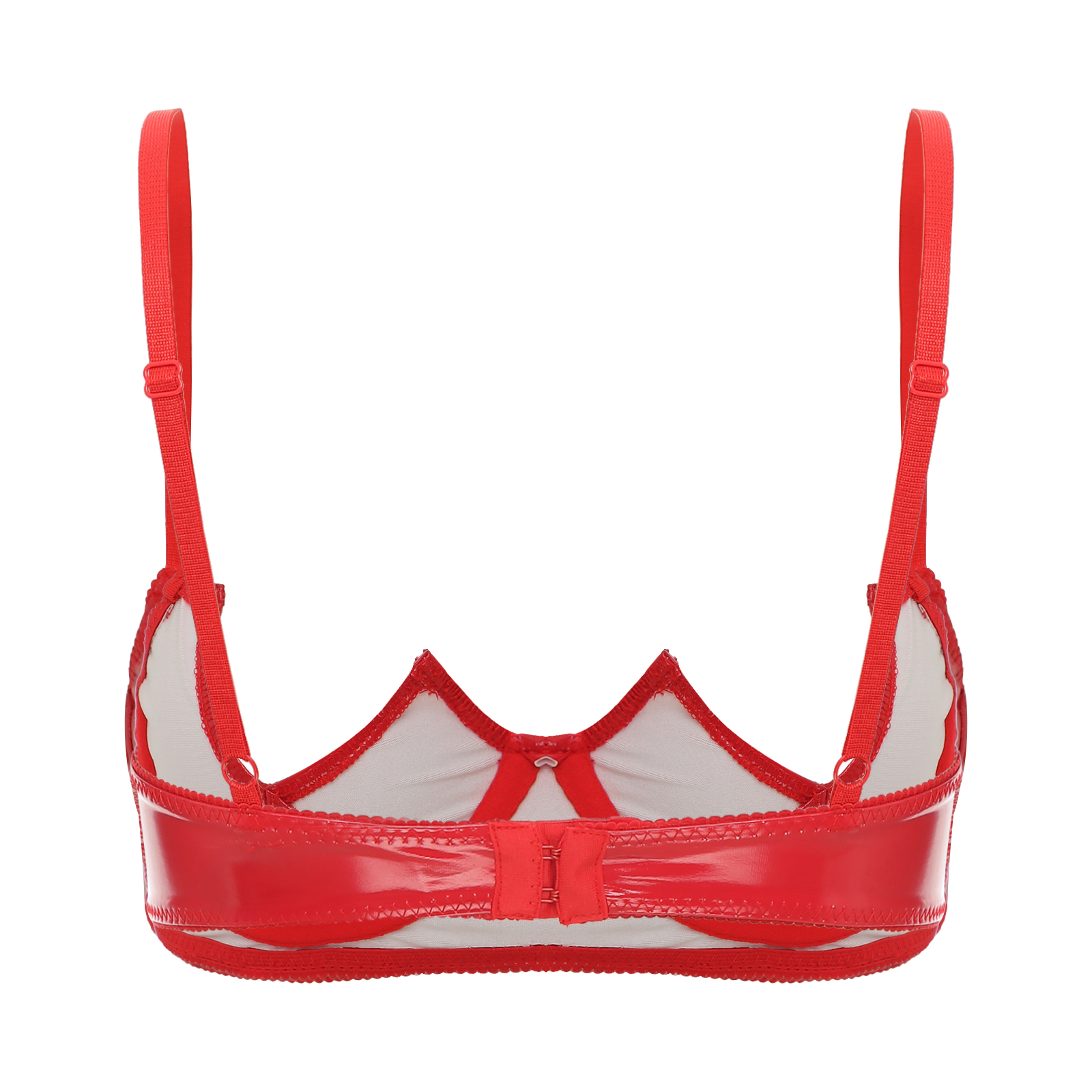 Damen-BH mit V-Ausschnitt, Bügel, offener Brust, Oberteil, Dessous, Unterwäsche, Clubwear, Wet-Look, Lackleder, nackte Brust, freiliegender Büstenhalter