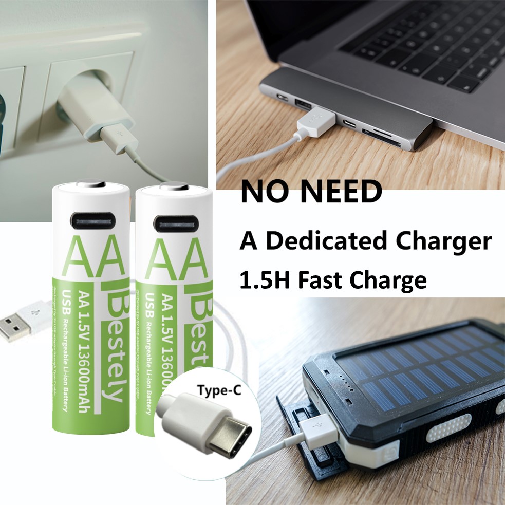 2025 nuevas pilas recargables AA, batería de litio de alta capacidad de 13600mAh 1,5 V, batería doble A para linternas, cámara, Radio