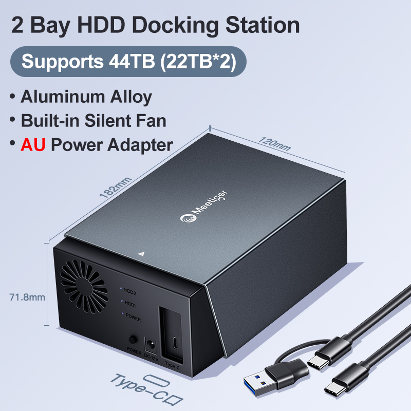 Meetiger 2-bay HDD-dockingstation SATA naar USB 3.0-dockingstation voor harde schijf voor 2,5/3,5 inch externe harde schijfbehuizing: Sky Blue
