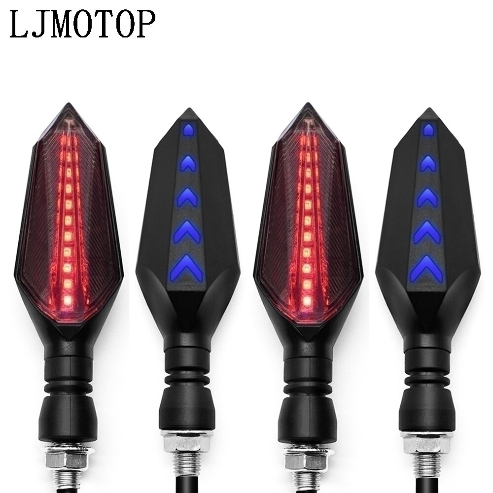 Universell motorsykkel ledet blinklys lampe sekvensiell flytende blits indikatorlys gult løpelys: 2 par rødblå