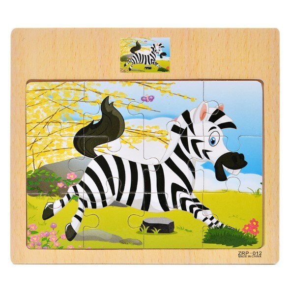 Kids Wooden Puzzles 12 Slice Cartoon Animals Traffic Jigsaw For Children Montessori Toys Educational Learning Game MG150: MG150-012