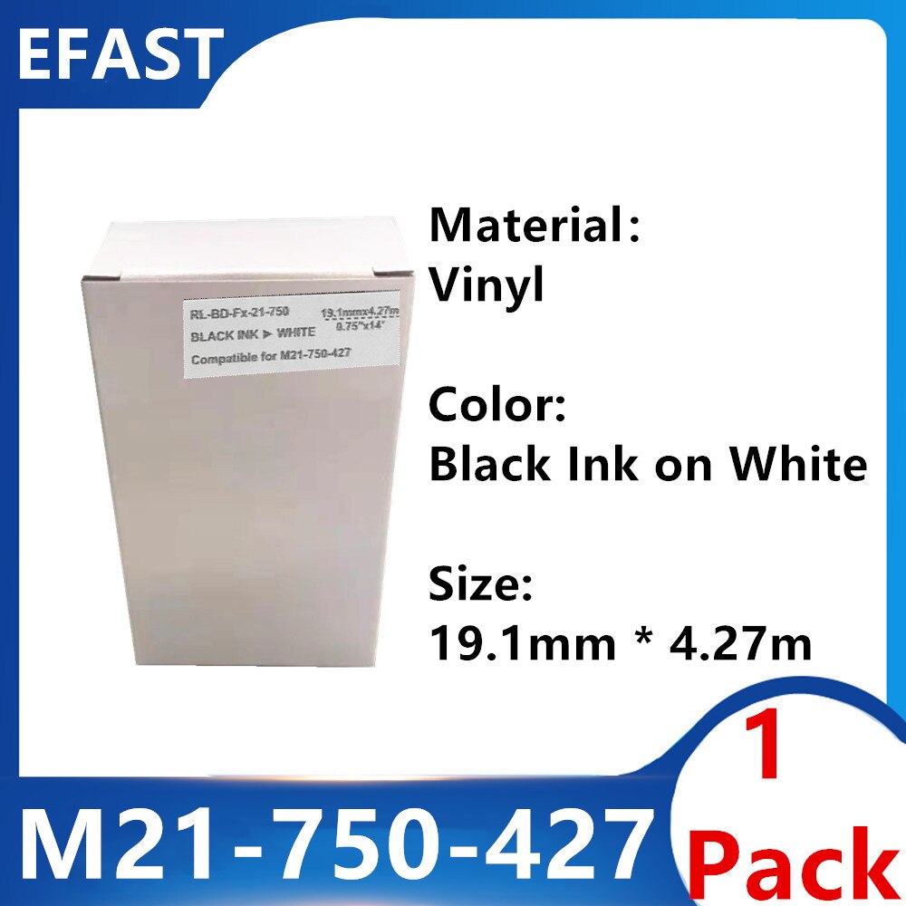 10 Pack M21 750 427 nastro per etichette in vinile nero su bianco per stampante BMP21 PLUS nero su M21-750-427 bianco 19.1mm * 4.27m: 1 Pack
