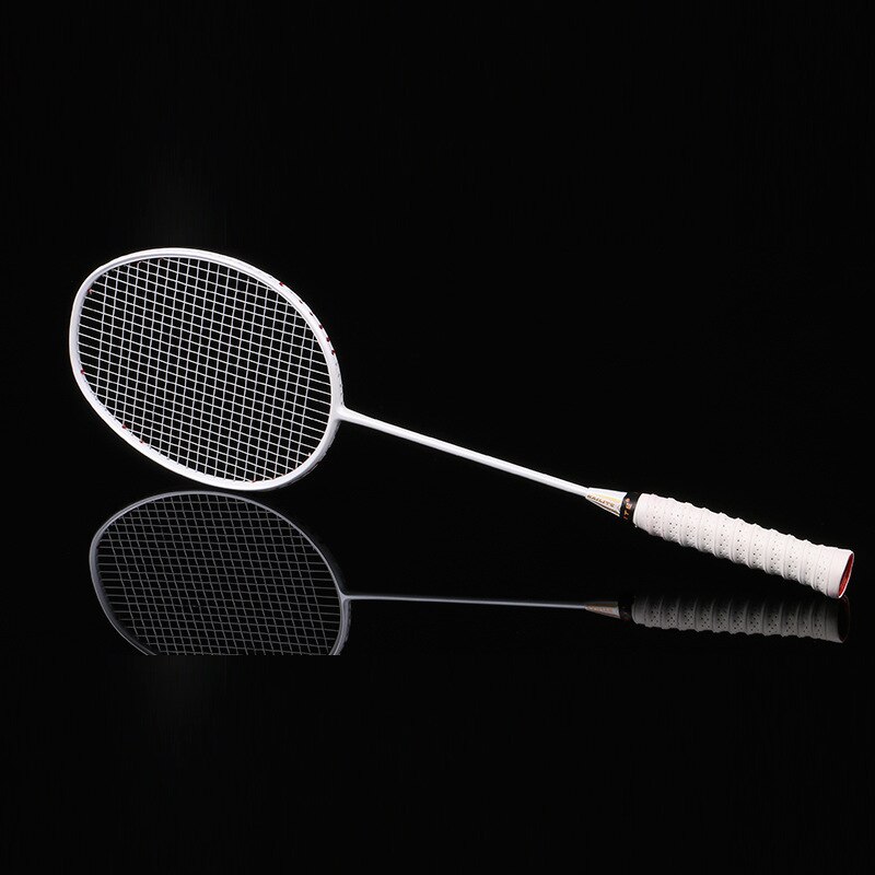 Ultralight 4U Carbon Strung Badminton Racket Badminton Racquet Fiber Grips and Wristband: white