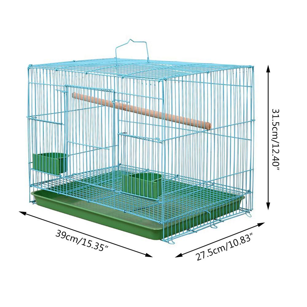 Wire Rectangular Small Cage for Small Birds and Canaries Rekord Equipped with Bird Standing Stick and 2 Semicircular Feeders