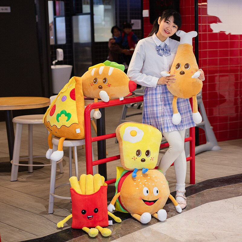 Glad mad plys legetøj figurerede tegneserie toast hamburger pizza pop corn chips underlår indretning snacks pude pude rekvisitter 7 slags