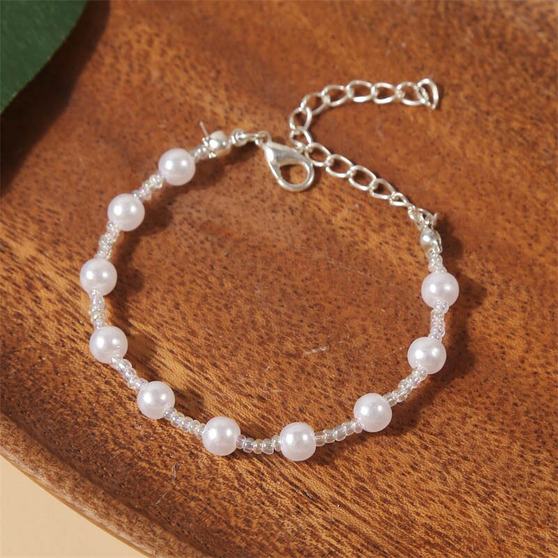 Einstellbare Weiß Imitation Perle Perlen Armband Frauen Handgemachten Charme Armband Damen Schmuck