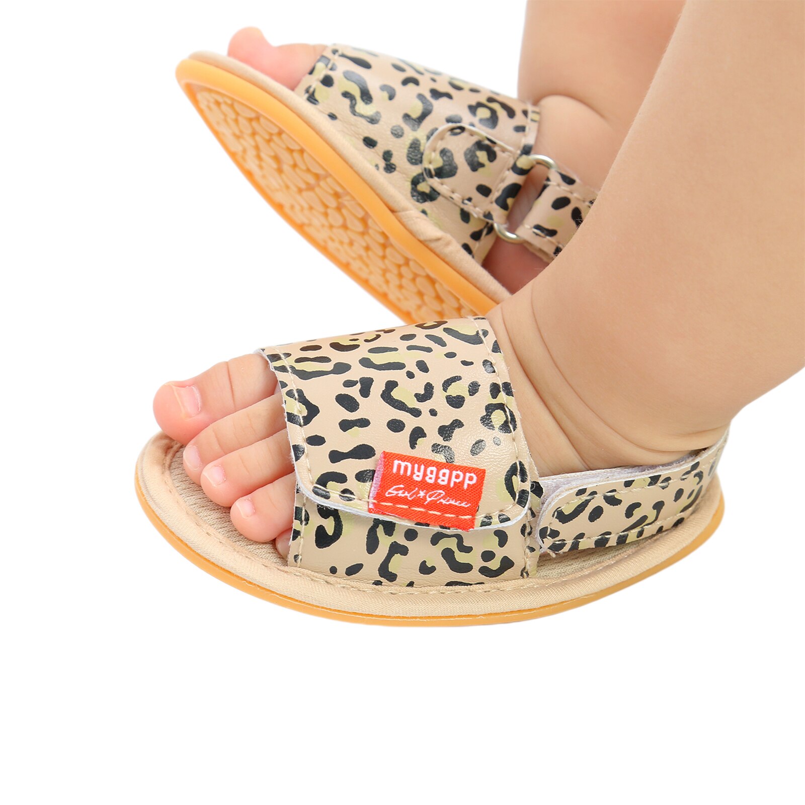 Sandales pour bébé solides/léopard, chaussures plates d'été légères antidérapantes avec fermeture à pression et boucle de talon