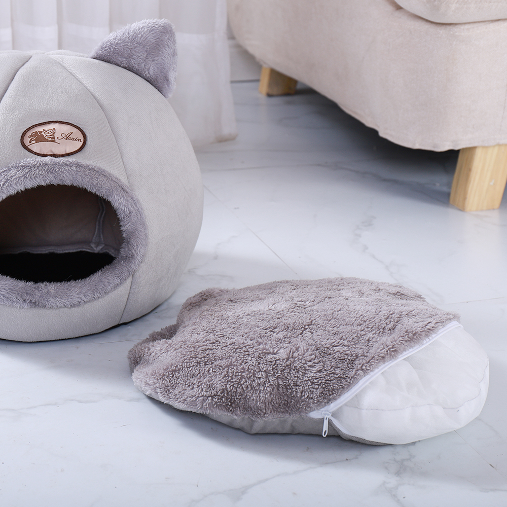 Zachte Pet Cat Bed Huis Warm Huisdier Bed Cave Tent met Afneembare Kussen Winter Slapen Huisdier Pad Nest Katten Producten
