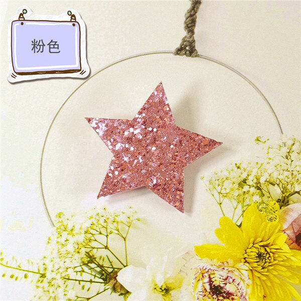 Shiny Sythetic Leather Star Barrette For Kid Girls Bling Leather Children Hair Clips Toddlers Hairpins Hair Accessories: Pink