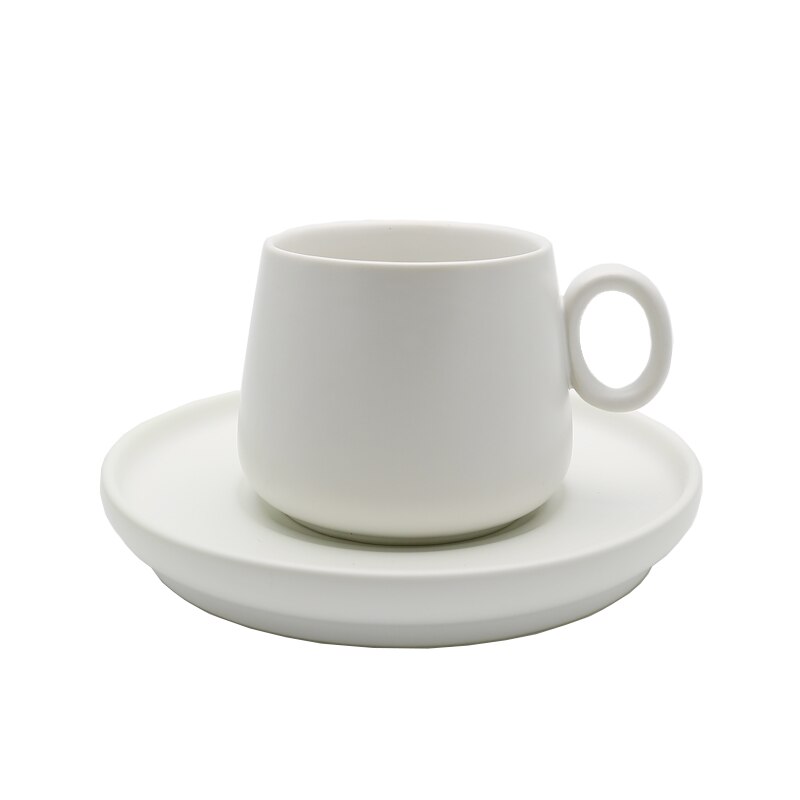 Chanshova enkelhet enfärgad keramisk kaffemugg och fat 210ml tekoppsset mjölkmugg dricksredskap porslin porslin  g082: Vit