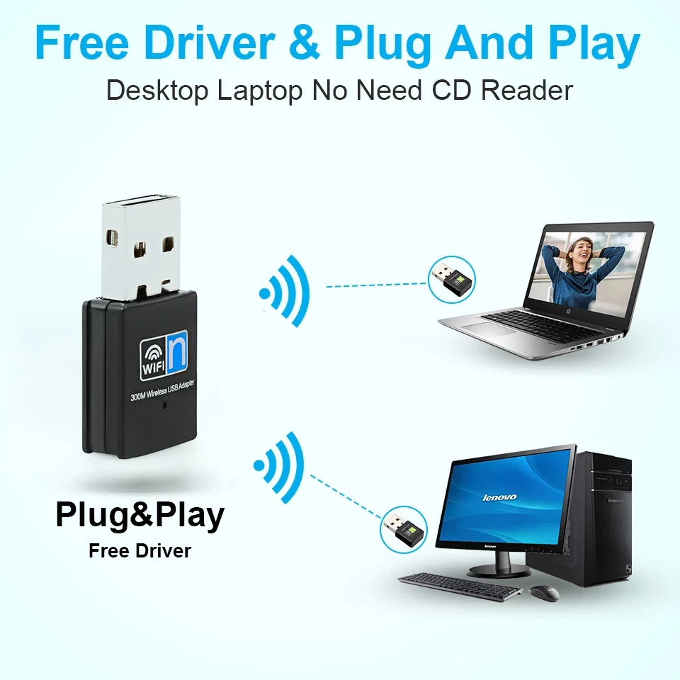 300 mbps trådlöst nätverkskort usb wifi-adapter 2.4g wifi-adapter wifi lan-kort wifi usb-dongel 802.11b/ g/n för bärbar dator windows