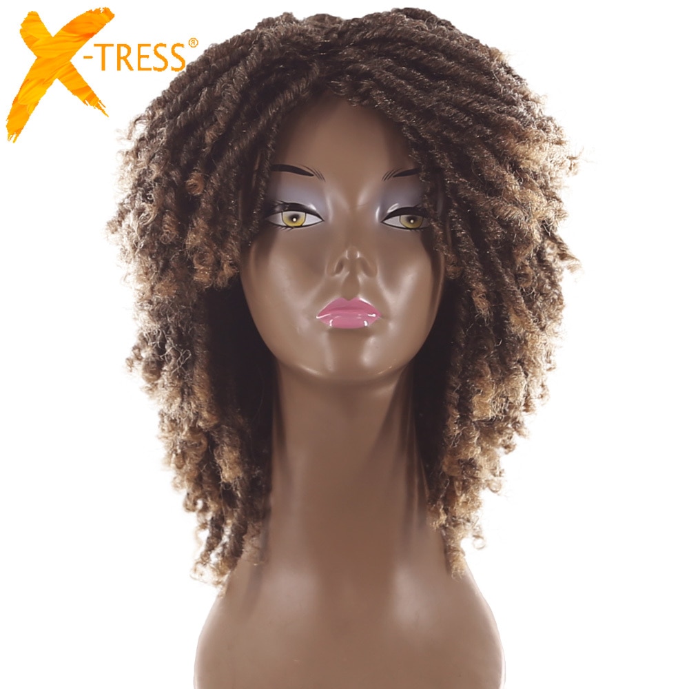 X-TRESS Synthetic Crochet Braids Wig For Black Women Ombre Brown Colored Faux Locs Cute Hairstyle Short Bob Braided Hairpiece