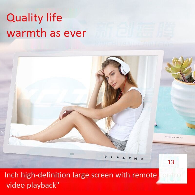 Digital Photo Album 13 Inch Front Press Button Digital Photo Frame HD: White / EU Plug