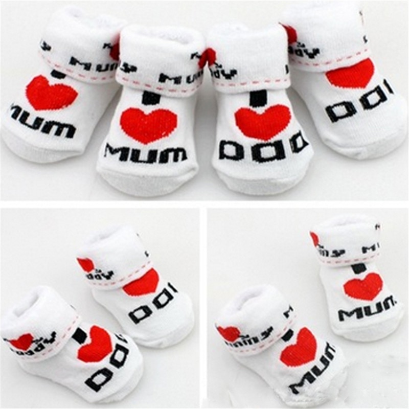 100% cotton Baby socks rubber slip-resistant floor socks love dad love mum cartoon kids socks